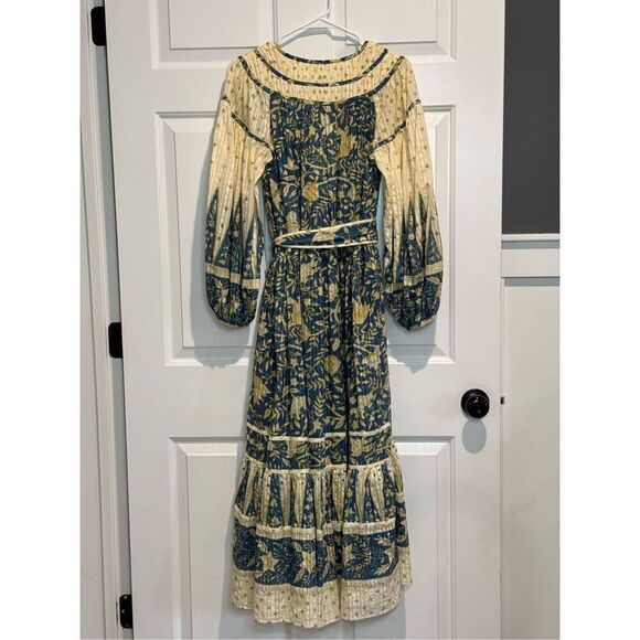 ULLA JOHNSON Kemala Tiered Waist Tie Printed Cotton-Blend Voile Maxi Dress 2 - Picture 15 of 16